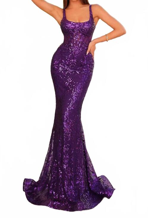 CLARISSE Dresses & Skirts - NEW CLARISSE evening mermaid gown with sequins in dark purple